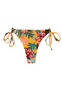 Orange-yellow double-tie thong bikini bottom with flowers - BOTTOM LIS FIO-TIE