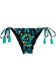 Sorte scrunch bikinitrusser med mønster og blå pomponer - BOTTOM LUCE FRUFRU