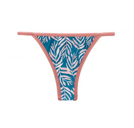 Blue Brazilian bikini bottom with thin sides and leaves pattern - BOTTOM PALMS-BLUE CALIFORNIA