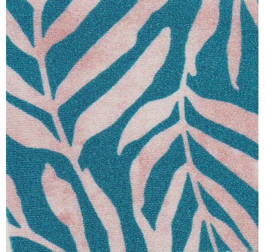 Cueca de biquíni fixa azul c/ padrão de folhas - BOTTOM PALMS-BLUE COMFY