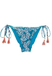 Slip bikini  blu con motivo a foglie e bordi ondulati - BOTTOM PALMS-BLUE FRUFRU