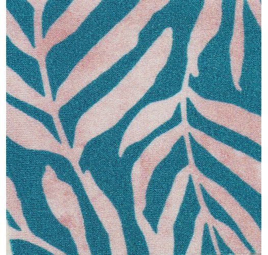Cueca franzida azul, padrão de folhas c/ rebordos ondulados - BOTTOM PALMS-BLUE FRUFRU