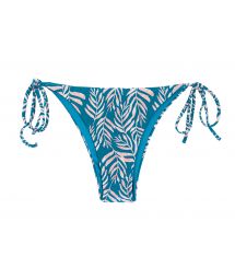 Blue side-tie Brazilian bikini bottom with leaf pattern - BOTTOM PALMS-BLUE IBIZA