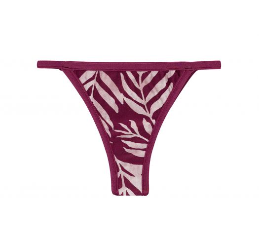 Wine red Brazilian bikini bottom with thin sides and leaves pattern - BOTTOM PALMS-VINE CALIFORNIA