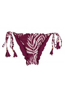 Bikini scrunch w kolorze wina z wzorem liści i falistymi brzegami - BOTTOM PALMS-VINE FRUFRU