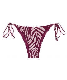 Wine red side-tie Brazilian bikini bottom with leaf pattern - BOTTOM PALMS-VINE IBIZA
