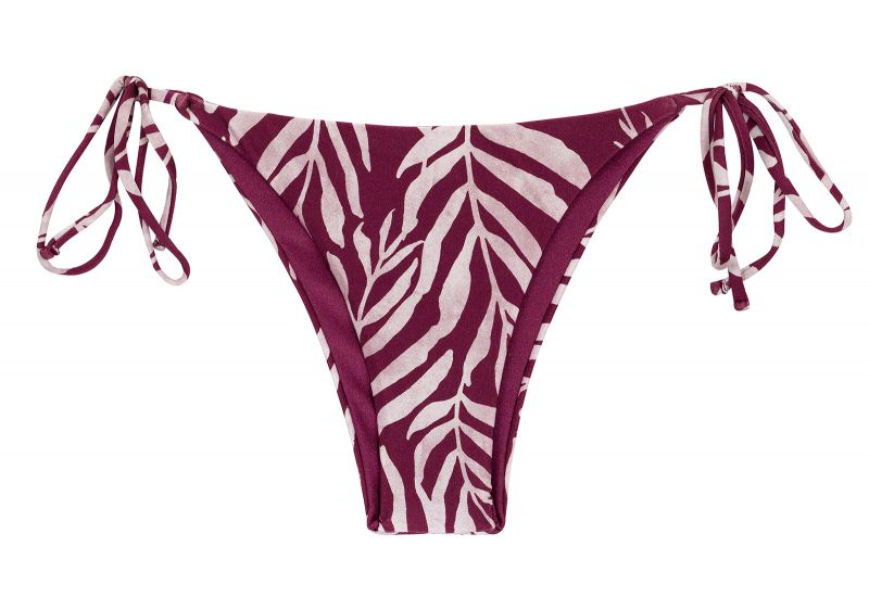 Wine red side-tie Brazilian bikini bottom with leaf pattern - BOTTOM PALMS-VINE IBIZA