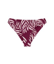 Wine red fixed scrunch bikini bottom in leaves print - BOTTOM PALMS-VINE NICE