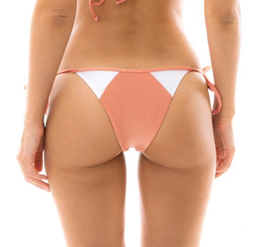 Peach and white textured side-tie bikini bottom - BOTTOM ROSE RECORTE TRI