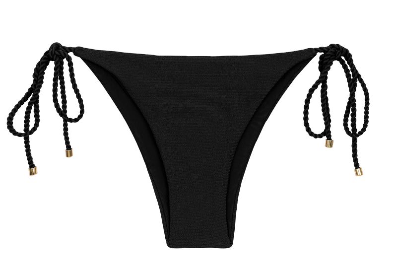 Black textured Brazilian bikini bottom with twisted ties - BOTTOM ST-TROPEZ-BLACK IBIZA