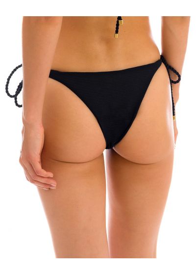 Black textured Brazilian bikini bottom with twisted ties - BOTTOM ST-TROPEZ-BLACK IBIZA