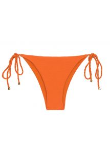 Pomarańczowe teksturowane brazylijskie figi do bikini ze skręcanymi wiązaniami - BOTTOM ST-TROPEZ-TANGERINA IBIZA