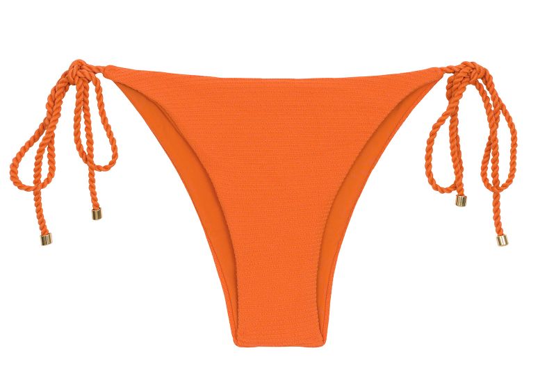 Orange textured Brazilian bikini bottom with twisted ties - BOTTOM ST-TROPEZ-TANGERINA IBIZA
