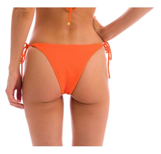 Orange textured Brazilian bikini bottom with twisted ties - BOTTOM ST-TROPEZ-TANGERINA IBIZA