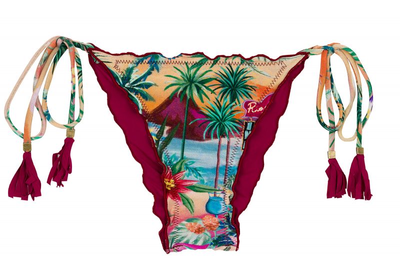Colorful tropical scrunch Brazilian bikini bottom with wavy edges - BOTTOM SUNSET FRUFRU