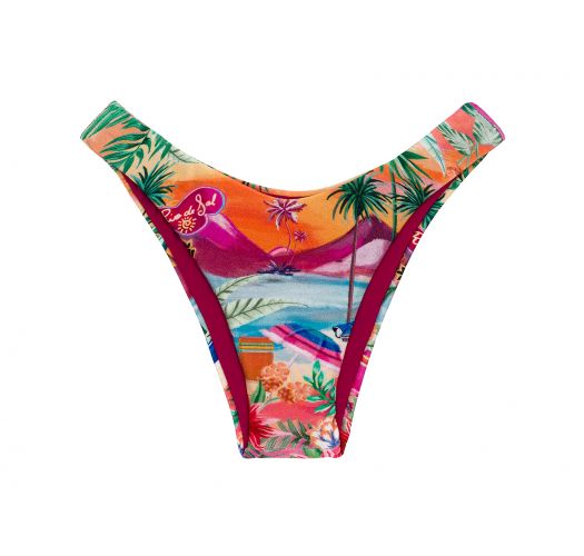 Slip bikini brasiliano sgambato colorato e tropicale - BOTTOM SUNSET HIGH-LEG