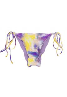 Fioletowo-żółte figi od bikini typu tie dye z falistymi brzegami - BOTTOM TIEDYE-PURPLE FRUFRU