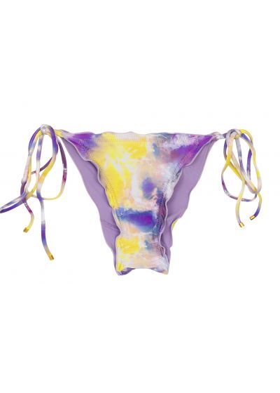 Purple / yellow tie dye scrunch  bikini bottom with wavy edges - BOTTOM TIEDYE-PURPLE FRUFRU