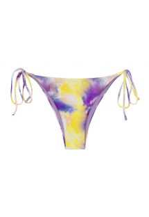 Żółto-fioletowe wiązane figi od bikini we wzór tie-dye - BOTTOM TIEDYE-PURPLE IBIZA