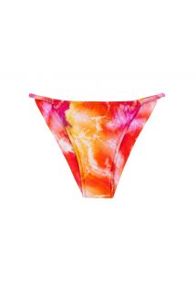 Slip bikini brasiliano sfacciato, Tie-dye rosso/arancione, fisso a strisce sottili sui fianchi - BOTTOM TIEDYE-RED CHEEKY-FIXA
