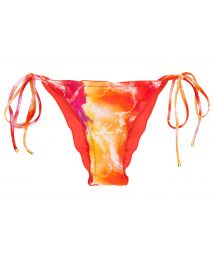 Red / orange tie-dye scrunch bikini bottom with wavy edges - BOTTOM TIEDYE-RED FRUFRU