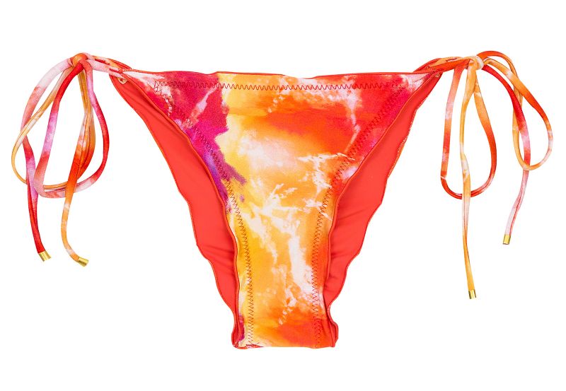 Red / orange tie-dye scrunch bikini bottom with wavy edges - BOTTOM TIEDYE-RED FRUFRU