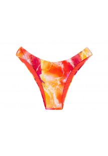 Czerwono-pomarańczowe wysoko wycięte figi od bikini we wzór tie-dye - BOTTOM TIEDYE-RED HIGH-LEG