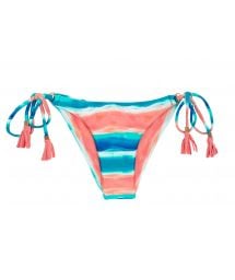 Blue and coral Brazilian scrunch bikini bottom with pompoms - BOTTOM UPBEAT INVISIBLE