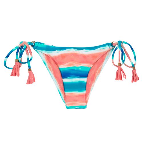 Blue and coral Brazilian scrunch bikini bottom with pompoms - BOTTOM UPBEAT INVISIBLE