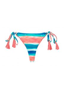 Blue and coral scrunch bikini bottom with pompoms - BOTTOM UPBEAT INVISIBLE MICRO
