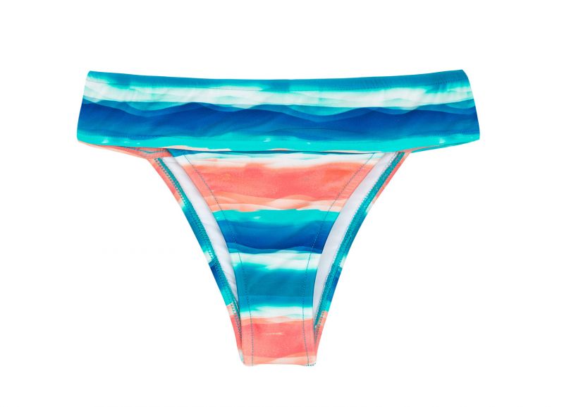 Blue and coral fixed bikini bottom with wide waistband - BOTTOM UPBEAT TRI COS