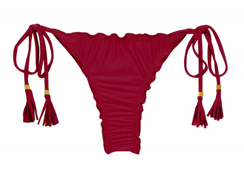Garnet red scrunch thong bikini bottom with wavy edges - BOTTOM UV-DESEJO FRUFRU-FIO