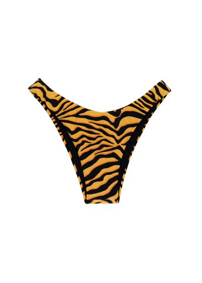Orange & black tiger print high leg Brazilian bikini bottom - BOTTOM WILD-ORANGE HIGH-LEG