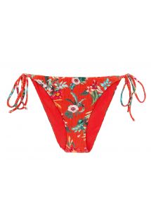 Slip bikini rosso floreale con lacci laterali - BOTTOM WILDFLOWERS IBIZA-COMFY