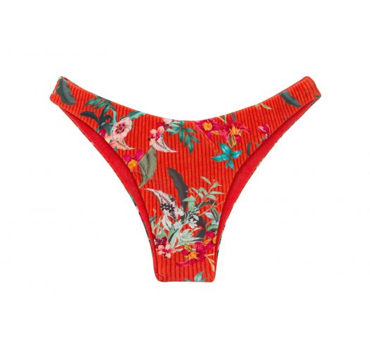 Slip bikini brasiliano sgambato rosso e stampa floreale - BOTTOM WILDFLOWERS LISBOA