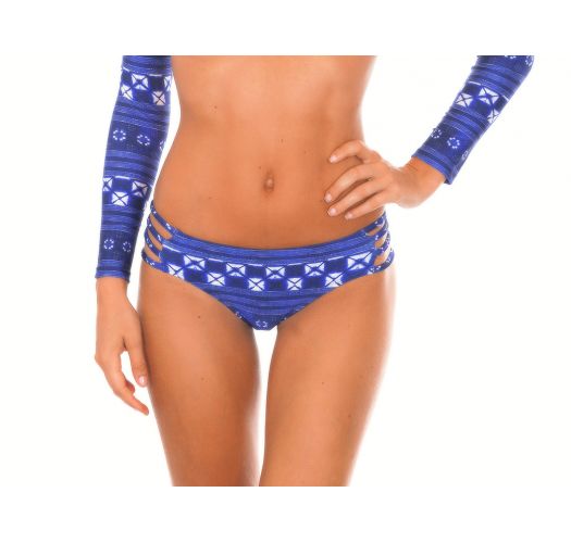 Slip di bikini brasiliano strappy con stampa blu - CALCINHA COOL JEAN STRAPPY