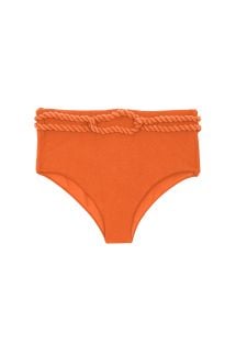 Pomarańczowe teksturowane figi bikini z wysokim stanem i skręconą liną - BOTTOM ST-TROPEZ-TANGERINA HOTPANT-HIGH