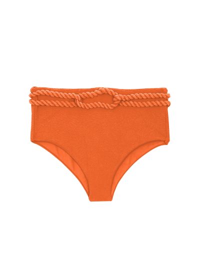 Orange textured high waist bikini bottom with twisted rope - BOTTOM ST-TROPEZ-TANGERINA HOTPANT-HIGH