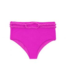 Magenta pink textured high waist bikini bottom with twisted rope - BOTTOM ST-TROPEZ-PINK HOTPANT-HIGH