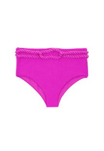 Getextureerde magenta roze bikinibroek met hoge taille en gevlochten tailleband - BOTTOM ST-TROPEZ-PINK HOTPANT-HIGH
