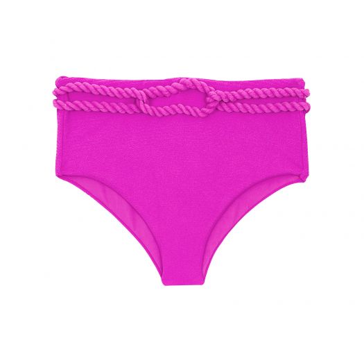 Różowe teksturowane figi bikini z wysokim stanem i skręconą liną - BOTTOM ST-TROPEZ-PINK HOTPANT-HIGH