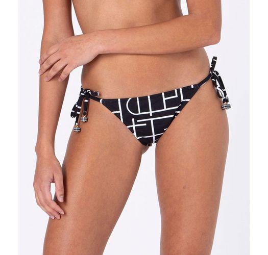 Accessorized graphic black Brazilian bikini bottom - BOTTOM LACINHO SOHO