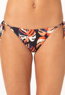 Navy Brazilian bikini bottom with tropical leaves pattern - BOTTOM ROLOTE ADAO