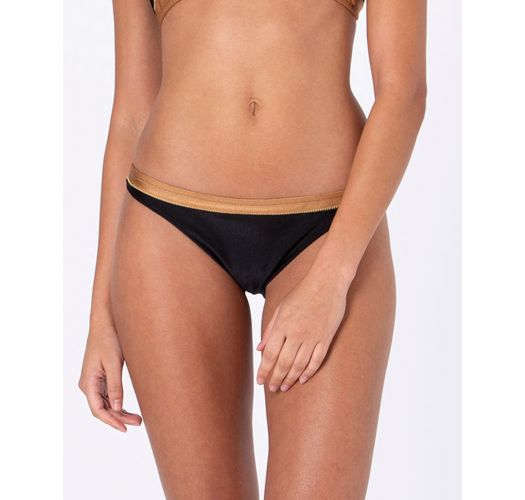 Black & gold Brazilian fixed bikini bottom with topstitching - BOTTOM SPORTY EOS
