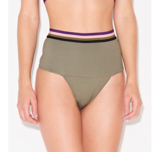 Slip  bikini a vita alta verde militare con elastico - BOTTOM BAND VERDE