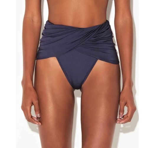 bas de maillot de bain taille haute bleu marine