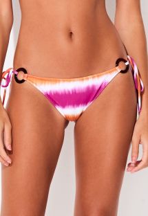 Slip da bikini brasiliano rosa e arancio effetto tie-dye con anelli - BOTTOM SIDE-TIE PAINT PINK