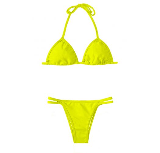 Lime Yellow Triangle Bikini, Bottom With Narrow Double Fixed Straps ...