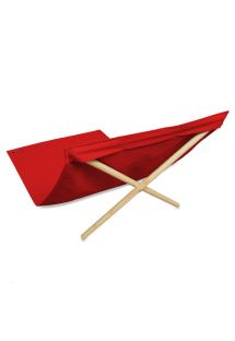 Red canvas and pine deckchair, 140x70cm - NEO TRANSAT ROUGE