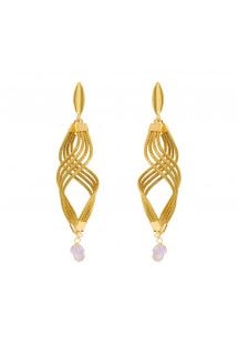 Long twisted golden earrings with stones - DANE ONDAS